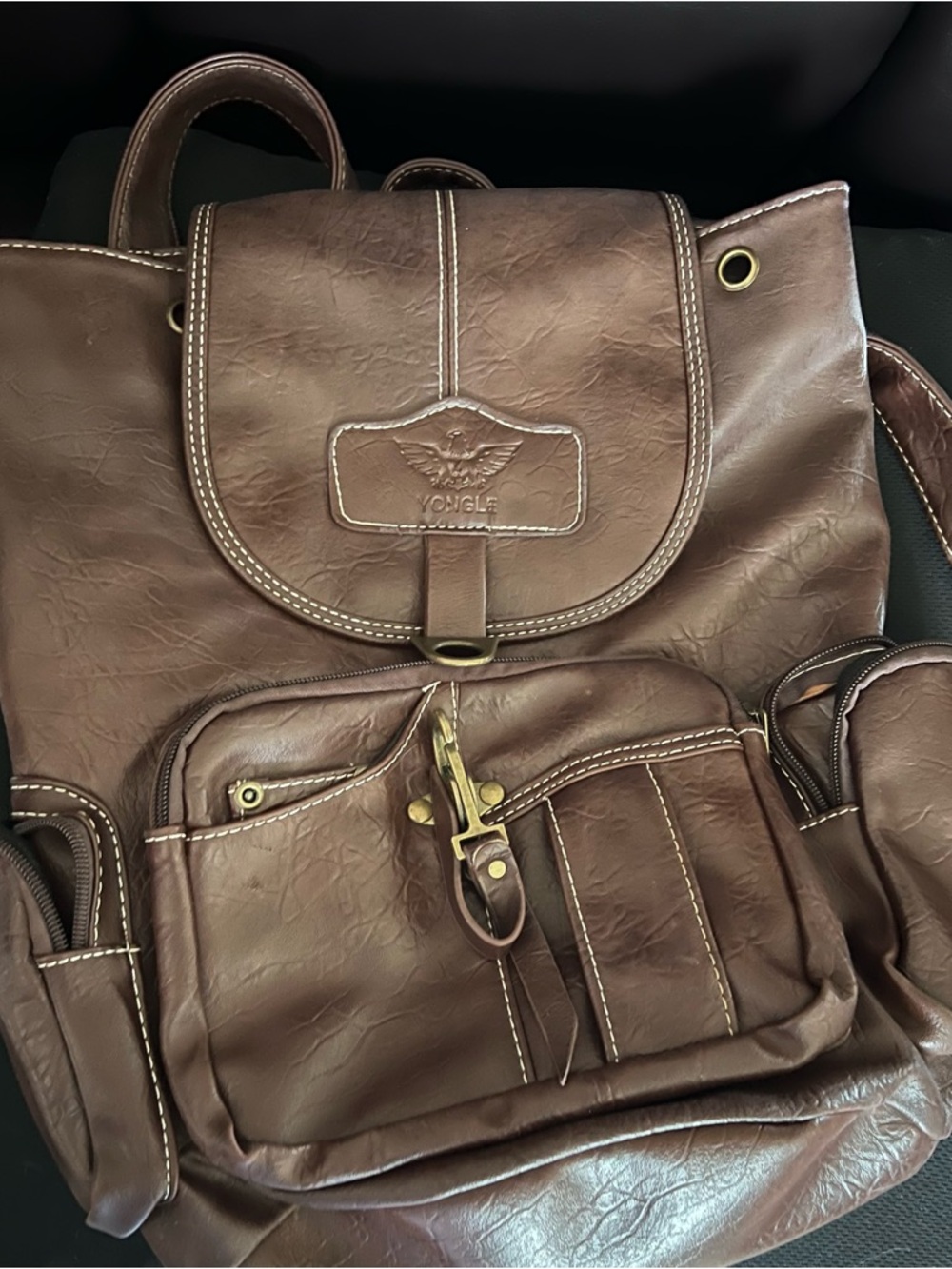 Brown Faux Leather-Style Backpack